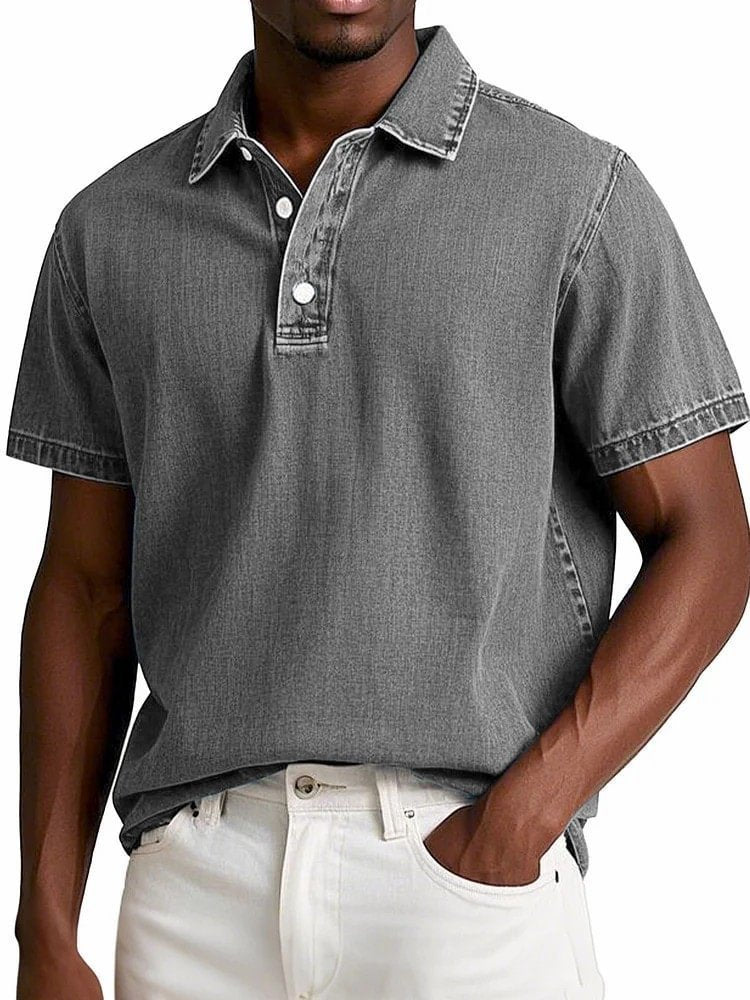 Alohadaddy® Casual Fashion Solid Color Retro Short Sleeve Lapel Polo Shirt