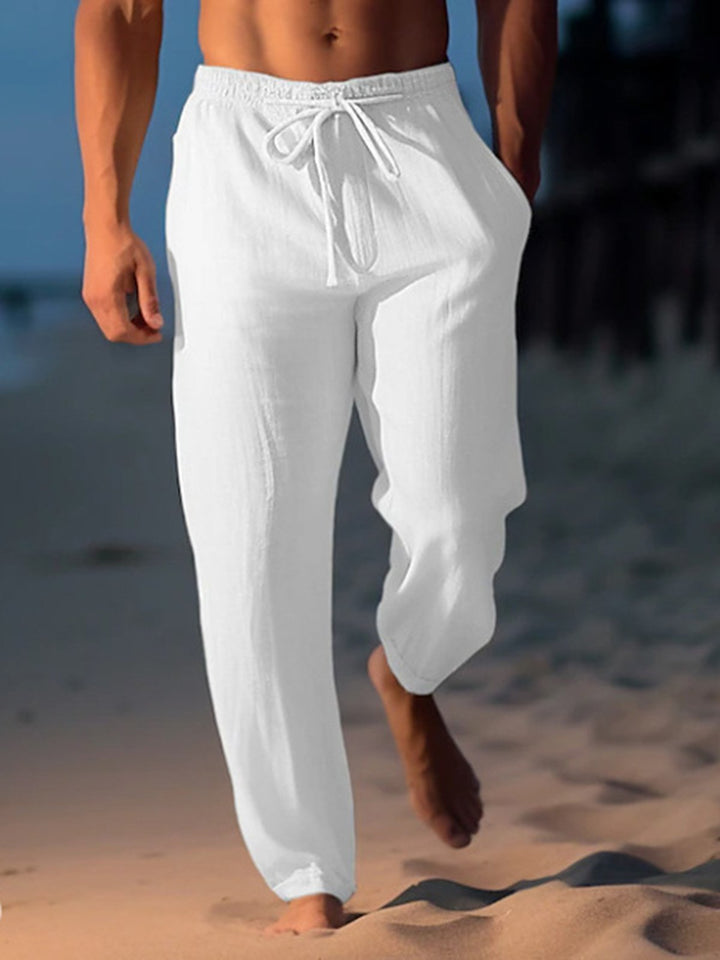 Alohadaddy® Linen Trousers Summer Trousers Beach Trousers Drawstring Stretch Straight Breathable Trousers