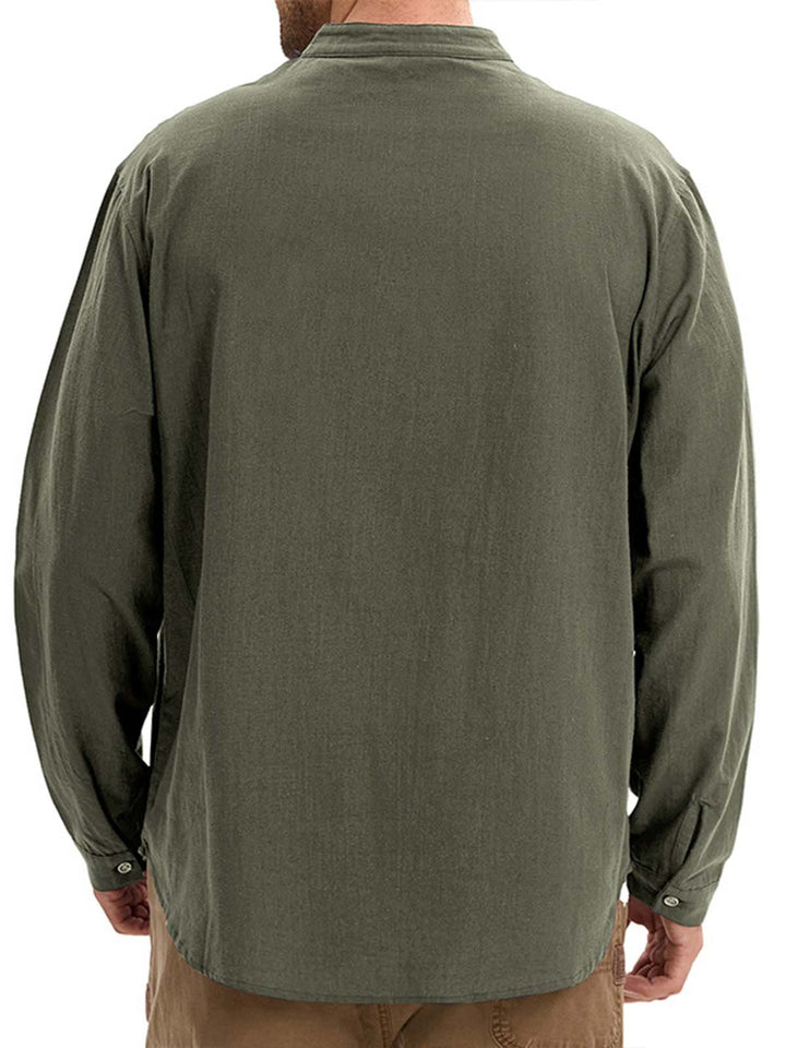 Alohadaddy® Casual Print Long Sleeve Cotton and Linen Versatile Light Mature Style Polo Shirt