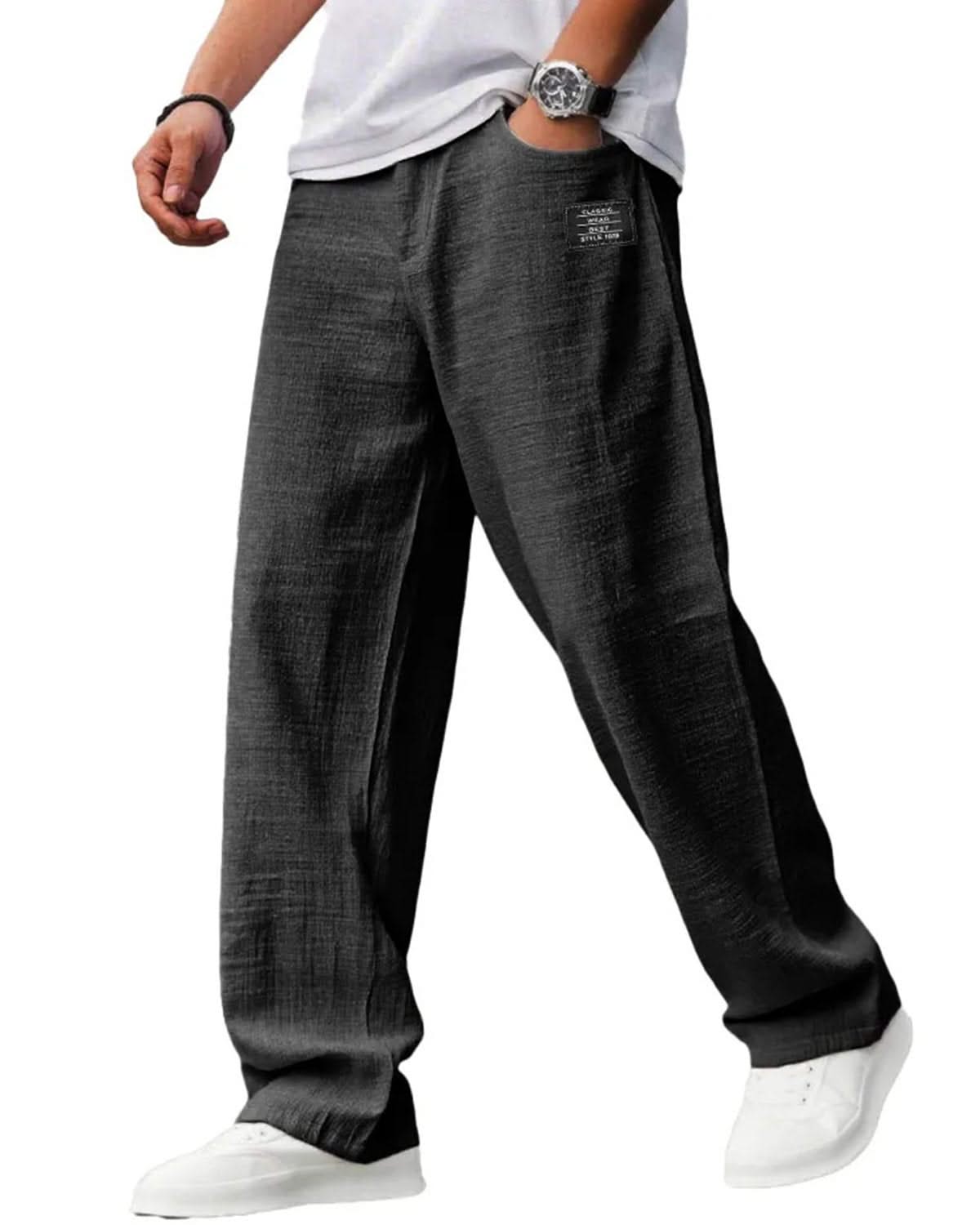 Alohadaddy® Vintage Casual Embroidered Logo Drawstring Loose Elastic Waist Pocket Trousers Big & Tall