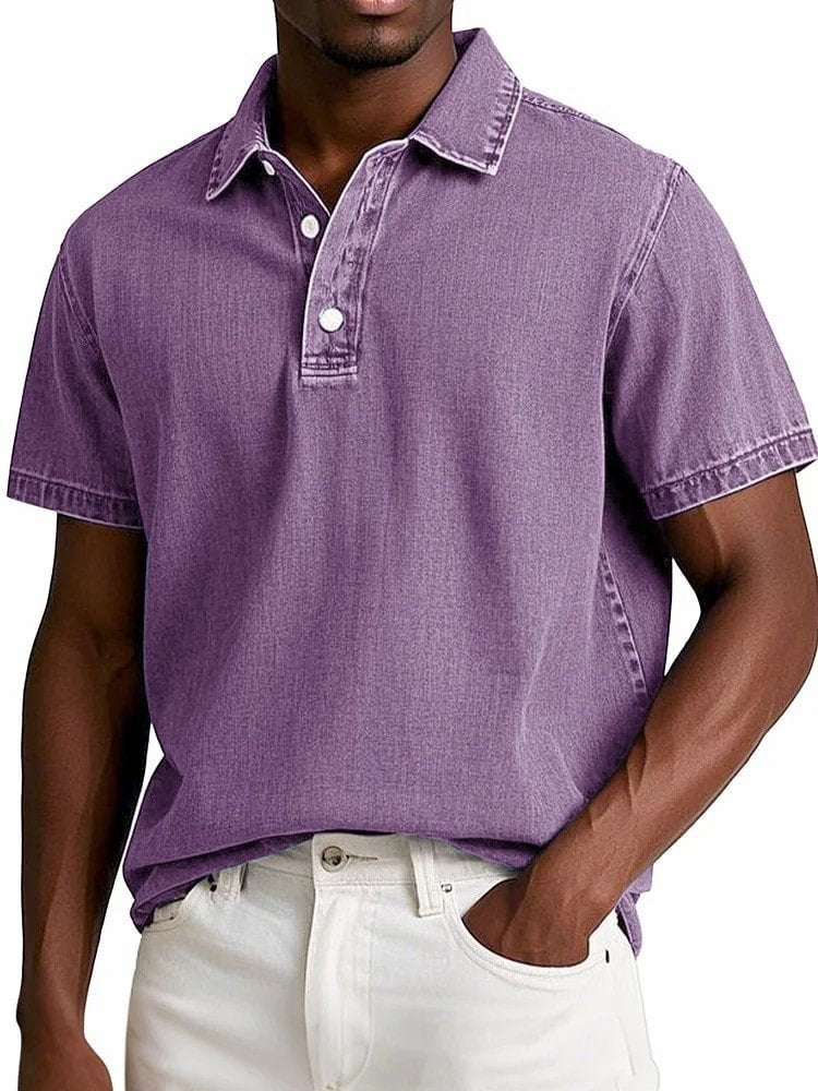 Alohadaddy® Casual Fashion Solid Color Retro Short Sleeve Lapel Polo Shirt