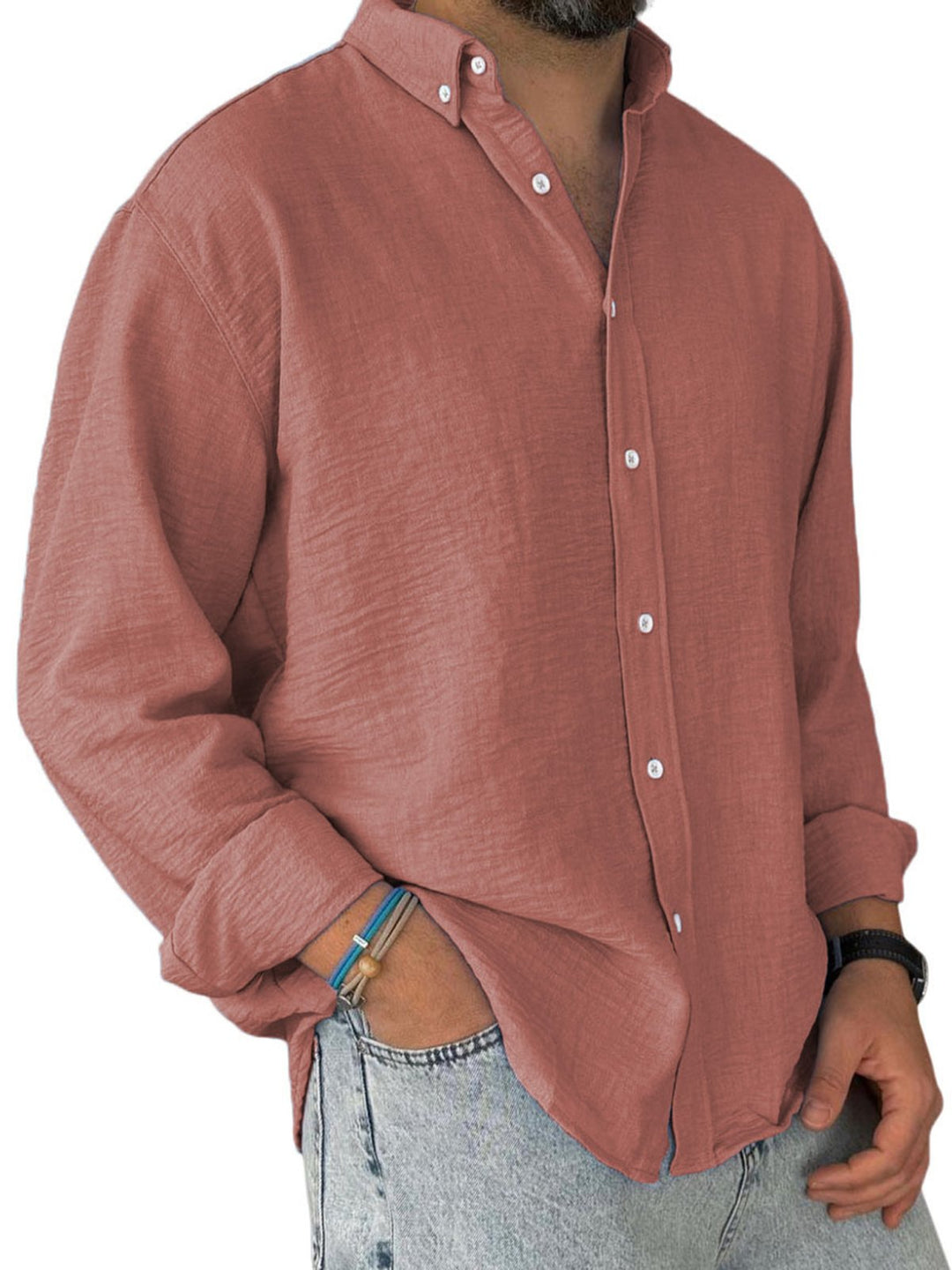 Alohadaddy® Casual Solid Color All-Match Washed Cotton Button-Down Long Sleeve Shirt Big &amp; Tall