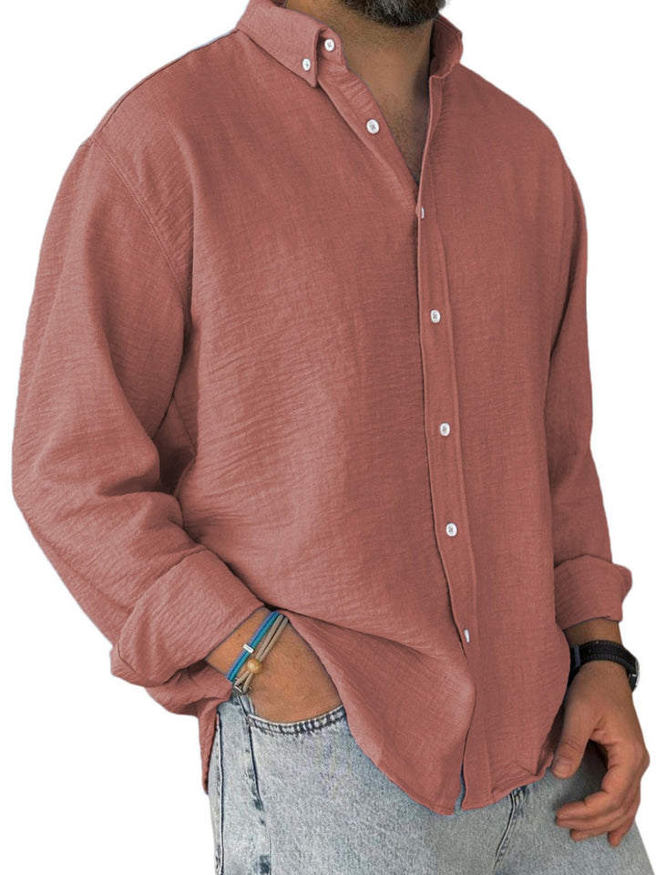 Alohadaddy® Casual Solid Color All-Match Washed Cotton Button-Down Long Sleeve Shirt Big &amp; Tall