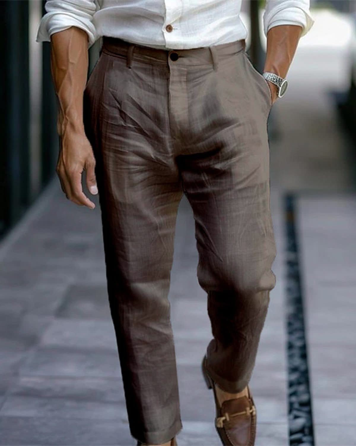 Alohadaddy® Linen Solid Color Slant Pocket Daily Outdoor Breathable Casual Pants Big & Tall