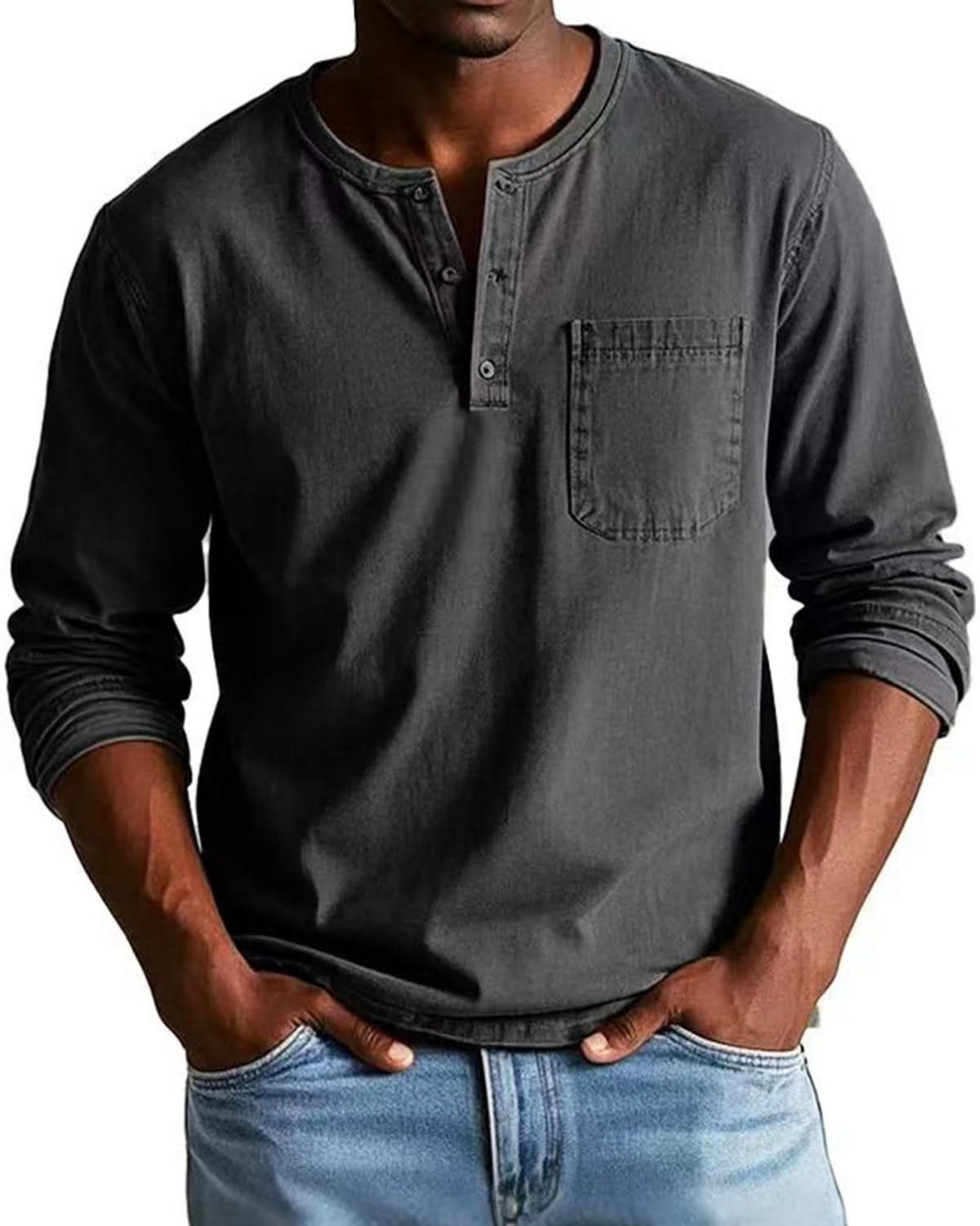 Alohadaddy® Men's Autumn and Winter Round Neck Long Sleeve Shirt Breathable Pullover Casual Long Sleeve Polo