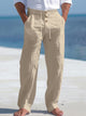 Alohadaddy® American Men's Cotton and Linen Buttoned Drawstring Straight-Legged Beach Shorts