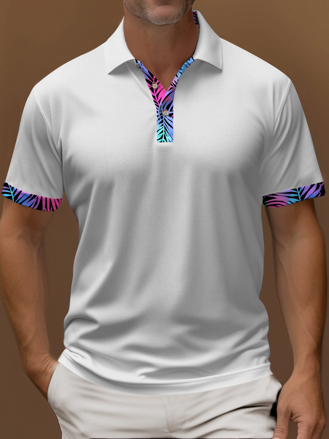 Alohadaddy® Contrast Color Business Casual Print Art Summer Short Sleeve Stretch Men&