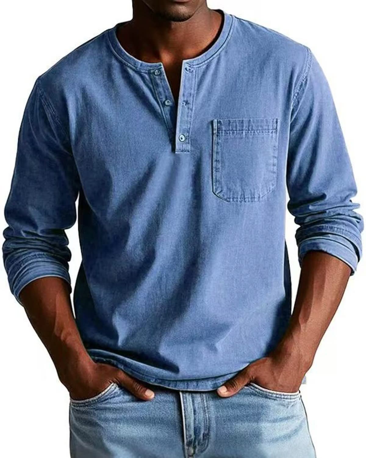 Alohadaddy® Men's Autumn and Winter Round Neck Long Sleeve Shirt Breathable Pullover Casual Long Sleeve Polo