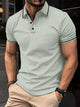 Alohadaddy® Casual Stretch Striped Men's Button Ribbed Collar Sport Polo Shirt