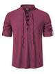 Alohadaddy® Men's Cotton Henley Long Sleeve Casual Beach Shirt Stand Collar European and American Drawstring Shirt