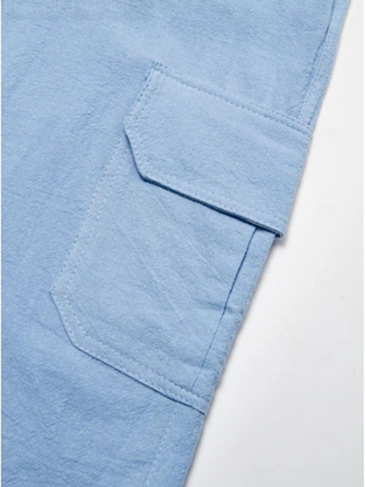 Alohadaddy® Casual Cotton and Linen Shorts Drawstring Elastic Waist Straight Leg Solid Color Breathable Daily Beach Five-point Casual Shorts