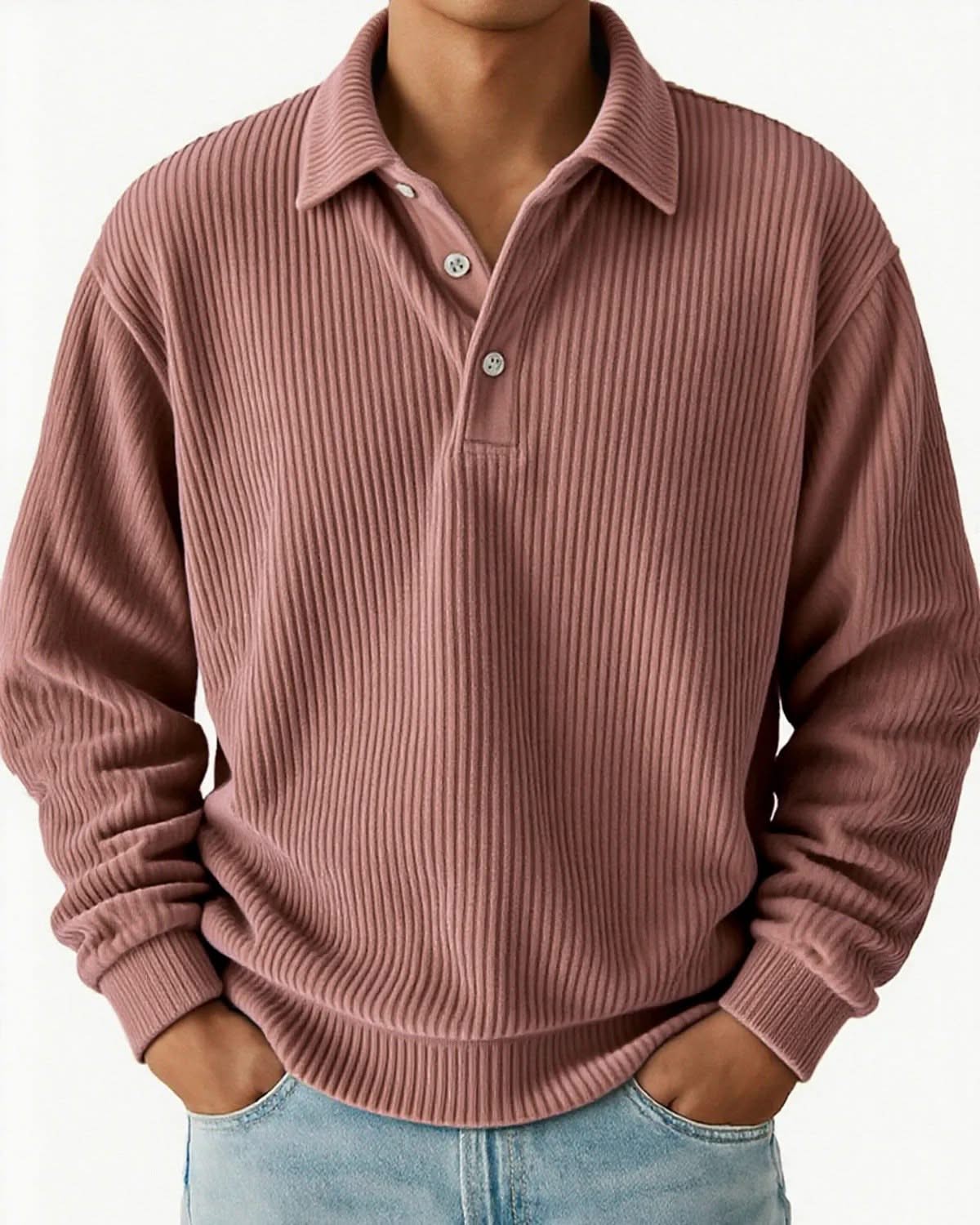 Alohadaddy® Men's Retro Casual Corduroy Striped Casual Long Sleeve Polo Shirt