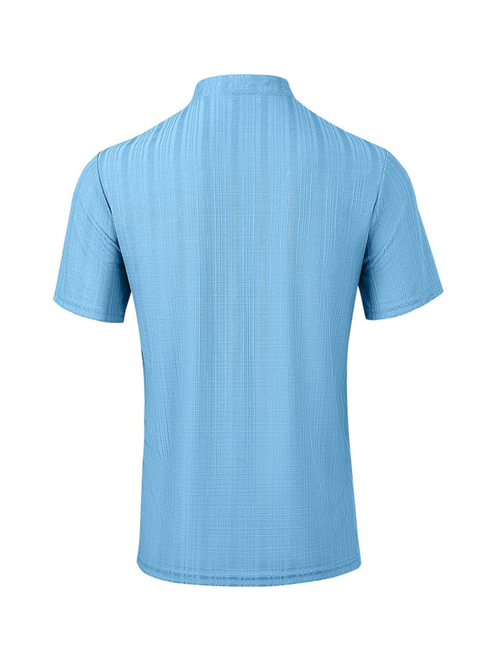 Alohadaddy® Basic Versatile Stand Collar Short Sleeve Shirt Loose Casual Holiday Henry Shirt Men