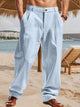 Alohadaddy® Linen Men's Casual Pants Summer Thin Striped Zipper Straight Men's Suit Pants