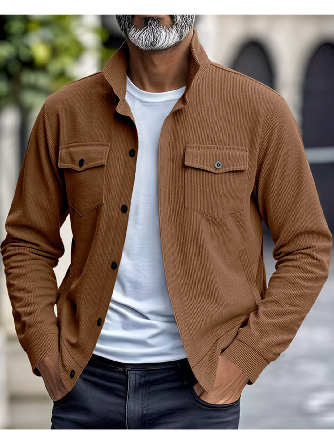 Alohadaddy® Casual American Heavy Corduroy New Simple Versatile Multi-Pocket Long Sleeve Stand Collar Jacket Men&