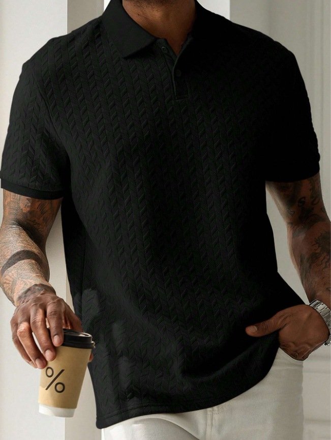 Alohadaddy® Casual Solid Lapel Button Front Short Sleeve Simple Polo Shirt