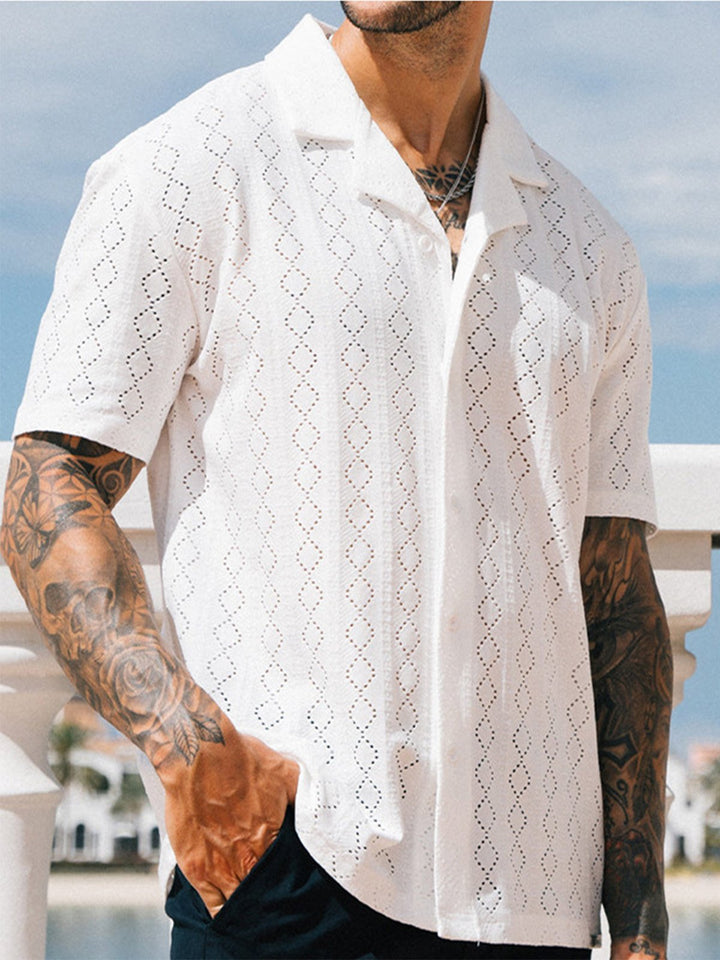 Alohadaddy® Cutout Cuban Collar Loose Comfort Short Sleeve Large Size Hawaiian Shirt