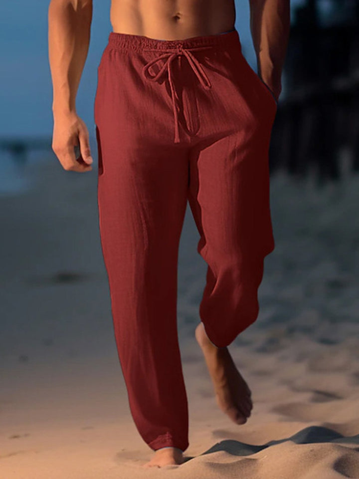 Alohadaddy® Linen Trousers Summer Trousers Beach Trousers Drawstring Stretch Straight Breathable Trousers