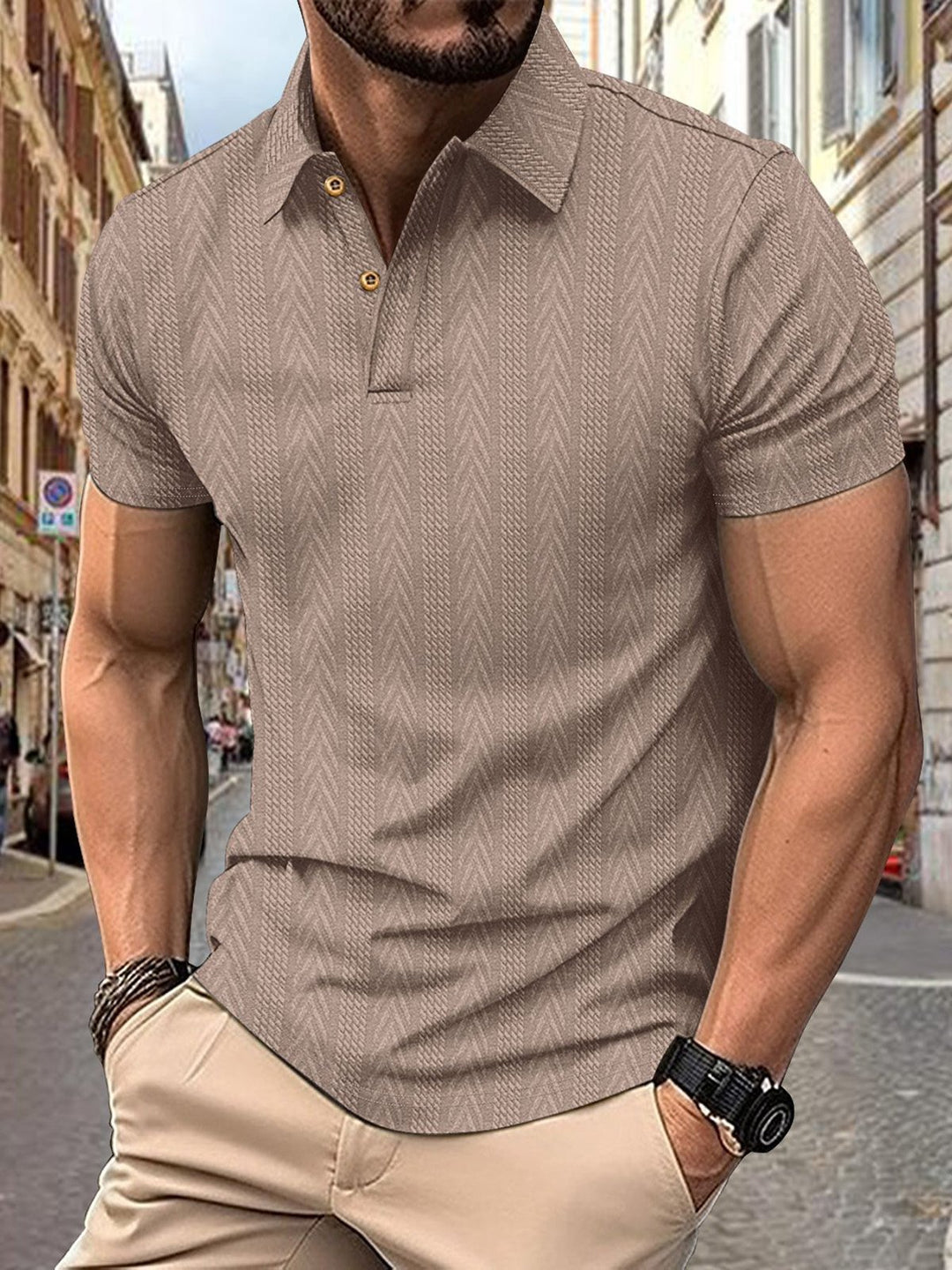 Alohadaddy® Solid Color Casual Henley Neck Short Sleeve Top Button-Down Polo Shirt