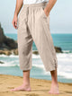 Alohadaddy® Drawstring Waist Multi-Pocket Cotton Linen Capri Beach Pants