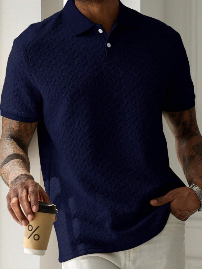 Alohadaddy® Casual Solid Lapel Button Front Short Sleeve Simple Polo Shirt