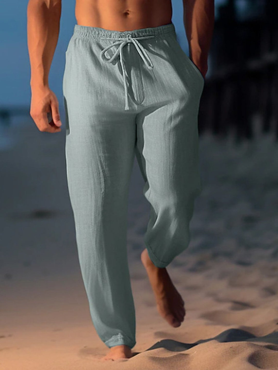 Alohadaddy® Linen Trousers Summer Trousers Beach Trousers Drawstring Stretch Straight Breathable Trousers