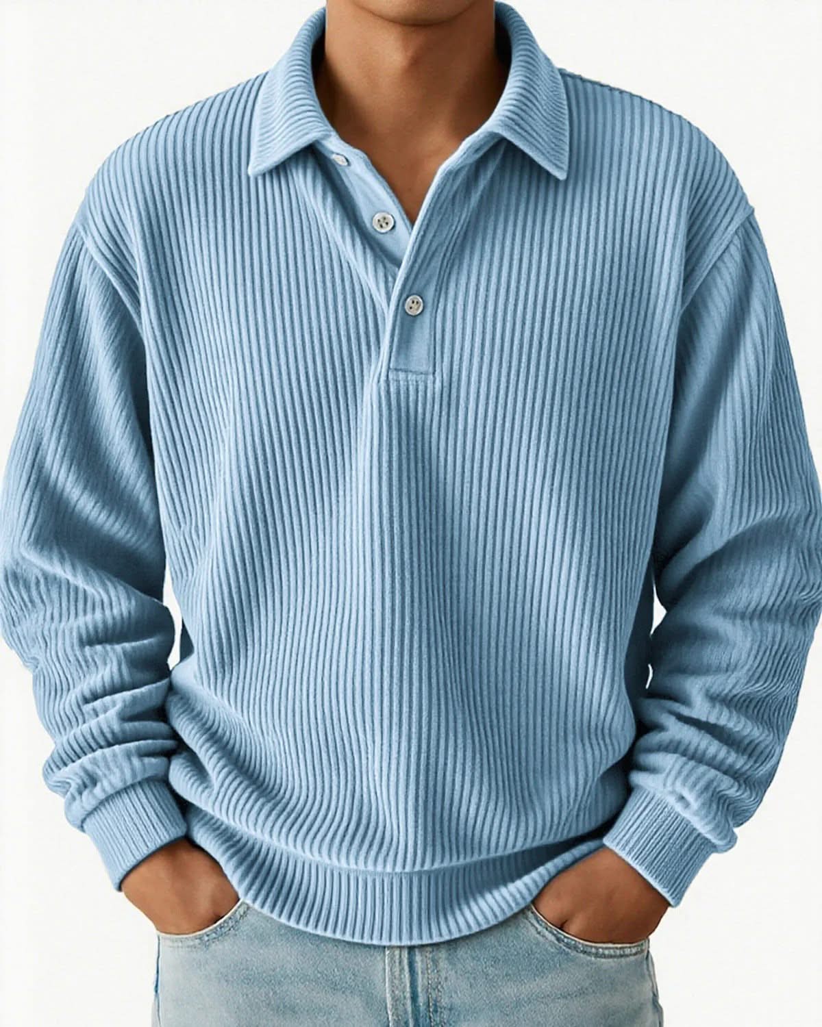 Alohadaddy® Men's Retro Casual Corduroy Striped Casual Long Sleeve Polo Shirt