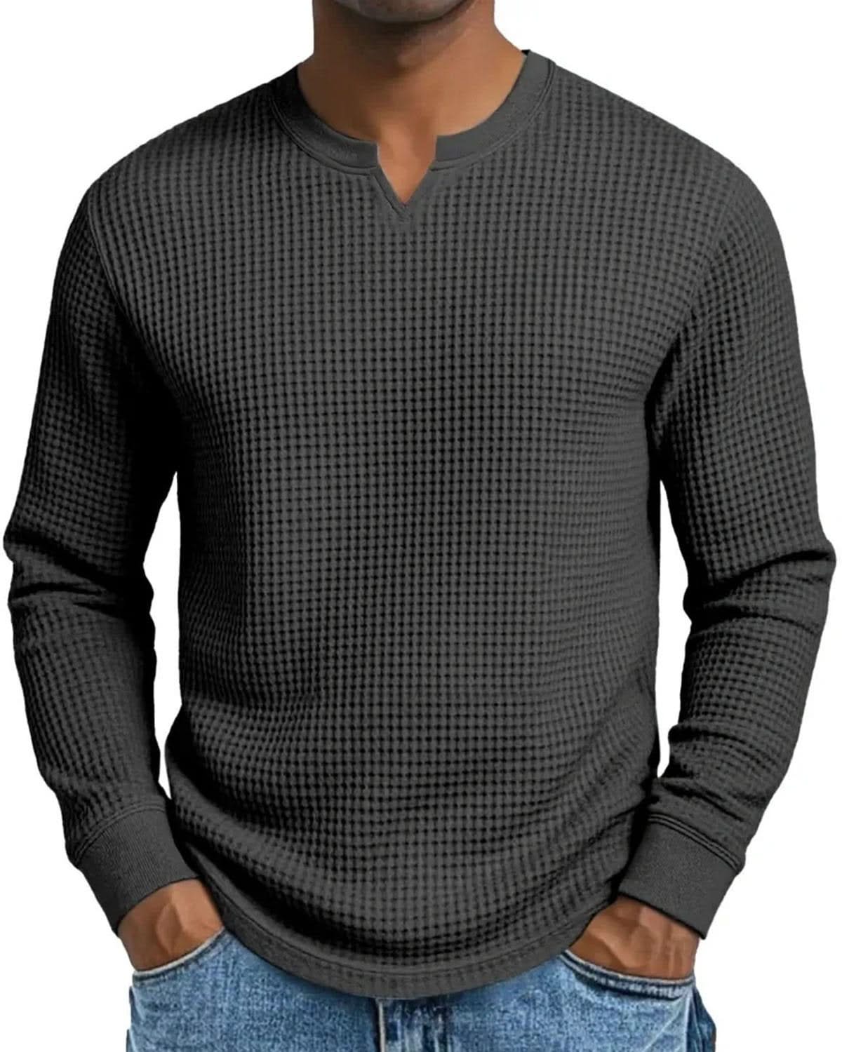 Alohadaddy® Casual Bottoming Shirt Slim Fit Men's Long Sleeve V-Neck Casual Top T-Shirt Big & Tall