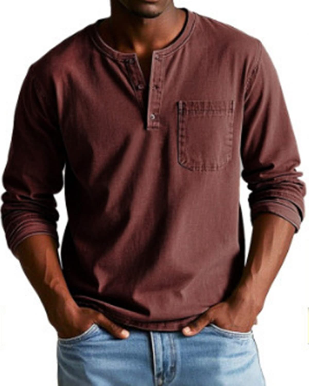 Alohadaddy® Men's Autumn and Winter Round Neck Long Sleeve Shirt Breathable Pullover Casual Long Sleeve Polo