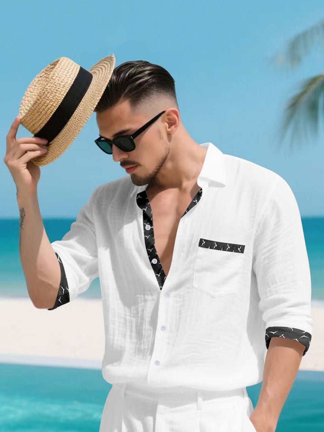 Alohadaddy® Linen Platform Lapel Long Sleeve Cardigan Shirt Vacation Casual Men&