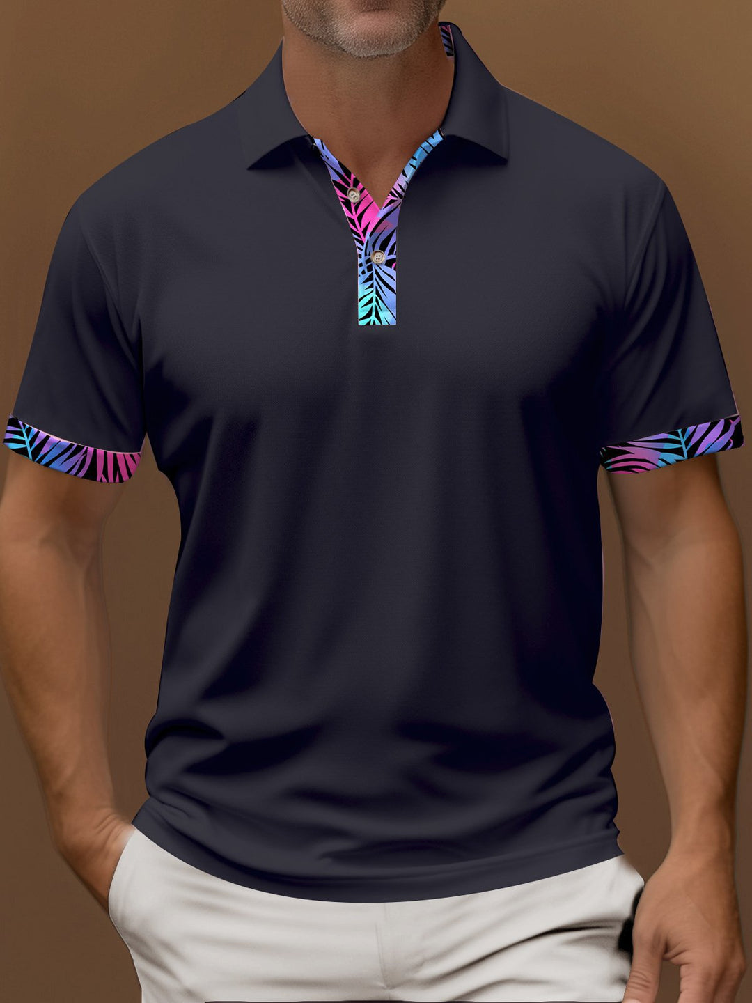 Alohadaddy® Contrast Color Business Casual Print Art Summer Short Sleeve Stretch Men&