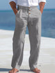 Alohadaddy® American Men's Cotton and Linen Buttoned Drawstring Straight-Legged Beach Shorts