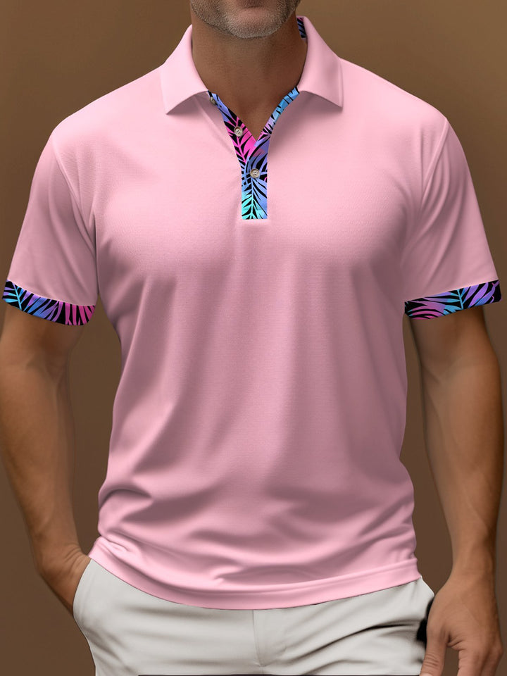 Alohadaddy® Contrast Color Business Casual Print Art Summer Short Sleeve Stretch Men&