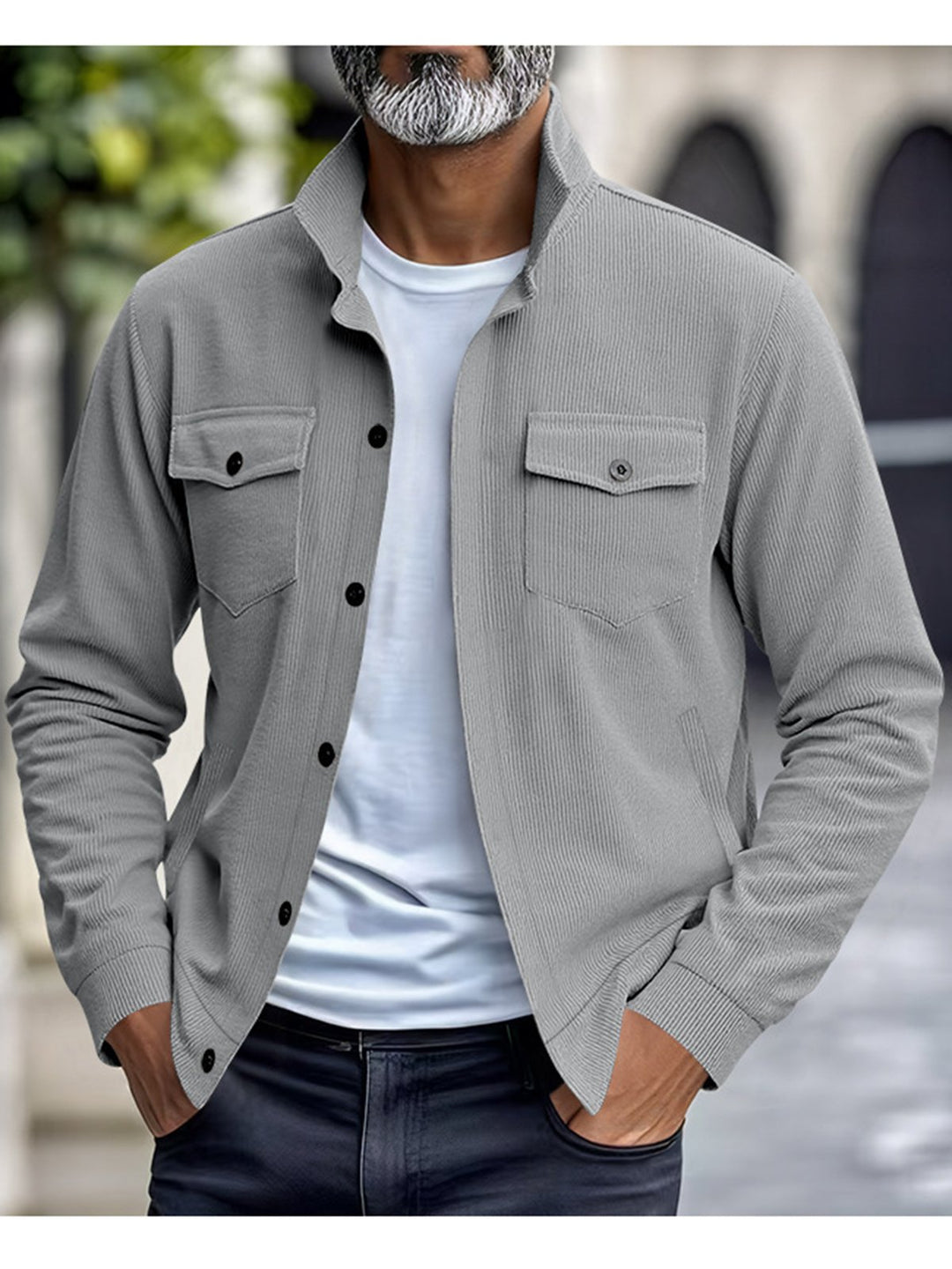 Alohadaddy® Casual American Heavy Corduroy New Simple Versatile Multi-Pocket Long Sleeve Stand Collar Jacket Men&