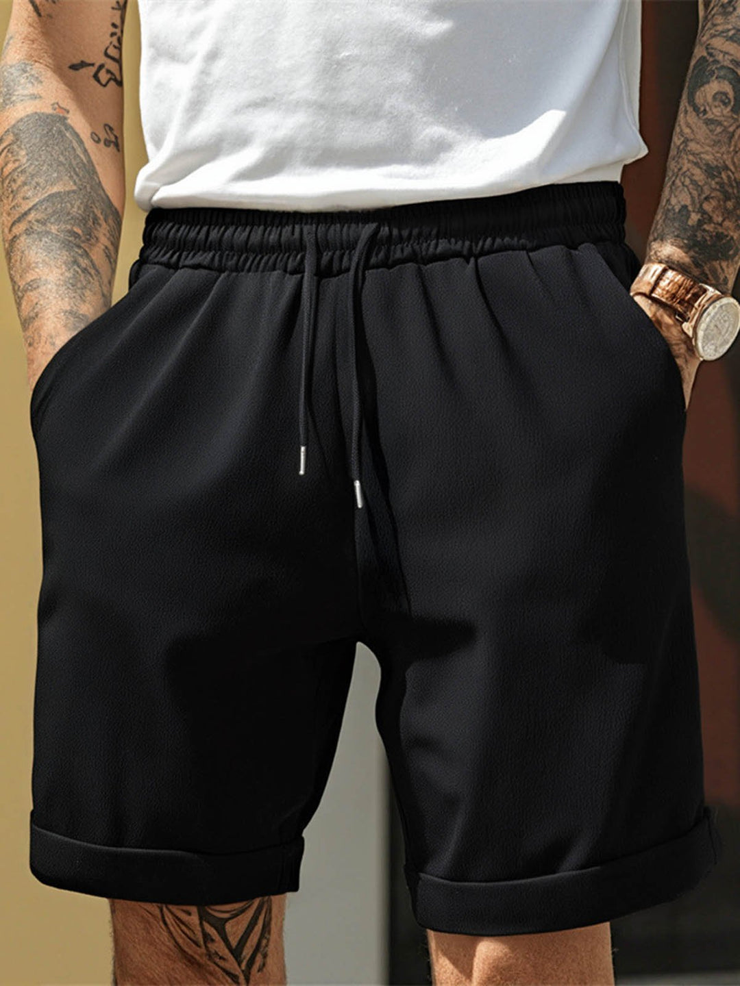 Alohadaddy® Shorts High Street Pleated Lounge Pants Straight Leg Plain Comfort Breathable Shorts