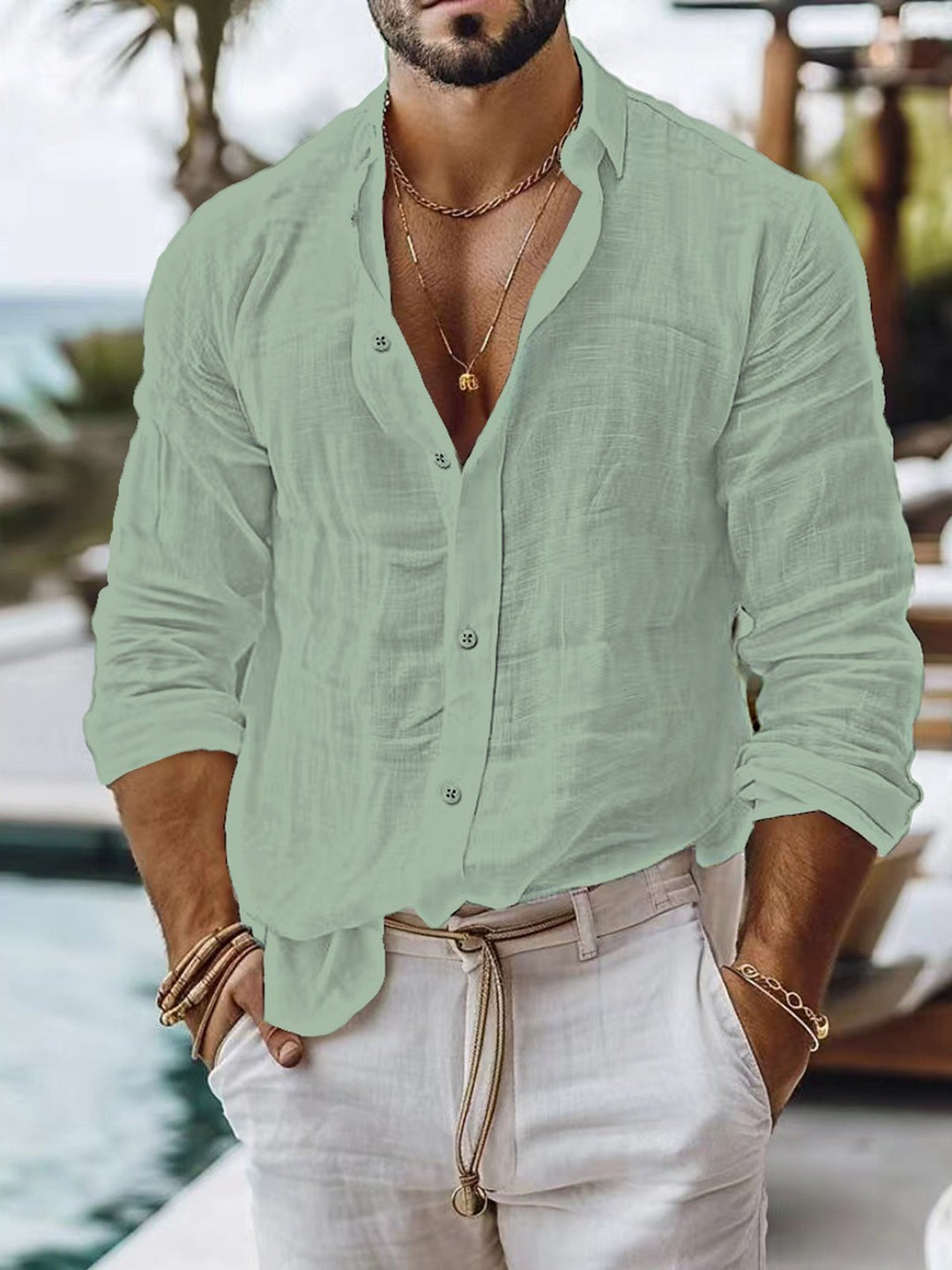 Alohadaddy® Casual Solid Cotton Linen Shirt Casual Style Long Sleeve Business Shirt Big &amp; Tall