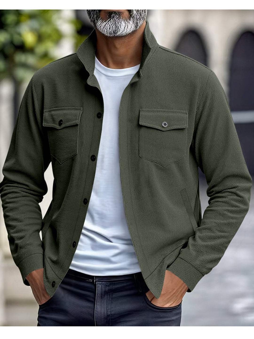 Alohadaddy® Casual American Heavy Corduroy New Simple Versatile Multi-Pocket Long Sleeve Stand Collar Jacket Men&