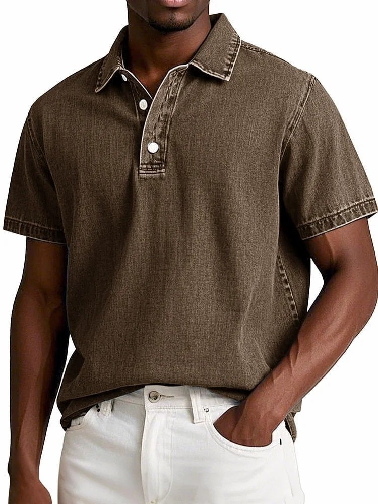 Alohadaddy® Casual Fashion Solid Color Retro Short Sleeve Lapel Polo Shirt