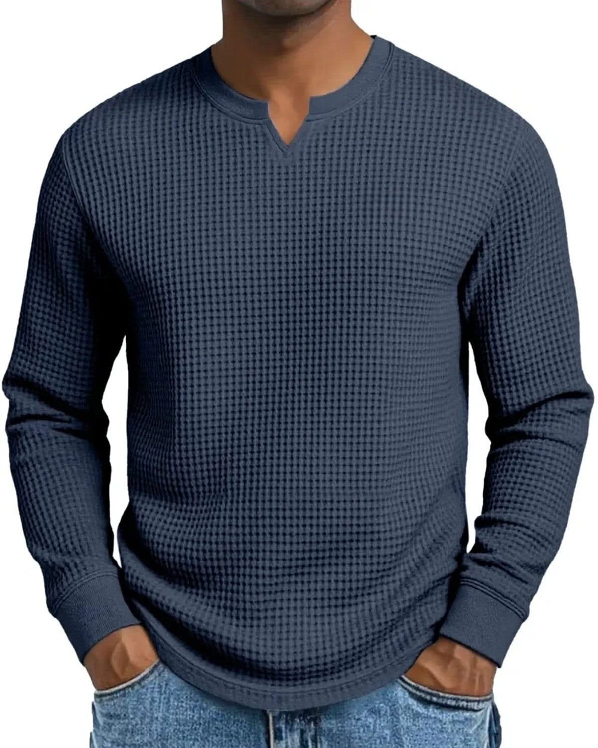 Alohadaddy® Casual Bottoming Shirt Slim Fit Men's Long Sleeve V-Neck Casual Top T-Shirt Big & Tall