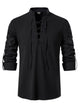 Alohadaddy® Men's Cotton Henley Long Sleeve Casual Beach Shirt Stand Collar European and American Drawstring Shirt