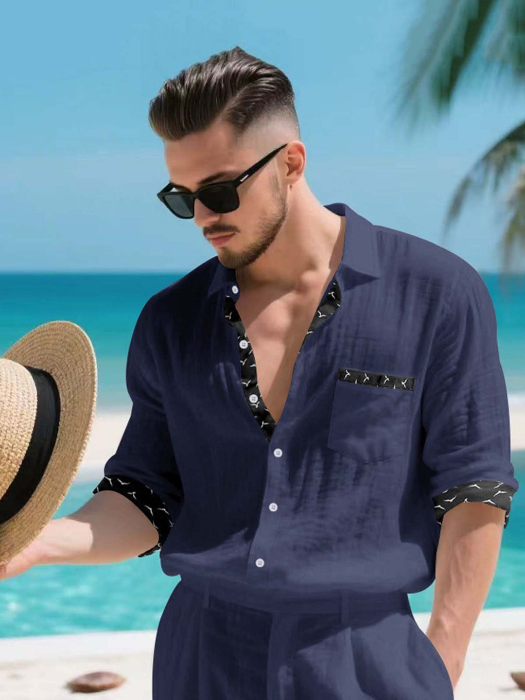 Alohadaddy® Linen Platform Lapel Long Sleeve Cardigan Shirt Vacation Casual Men&