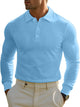 Alohadaddy® Men's Long Sleeve T-Shirt Autumn and Winter Waffle Lapel Button Casual Polo Shirt