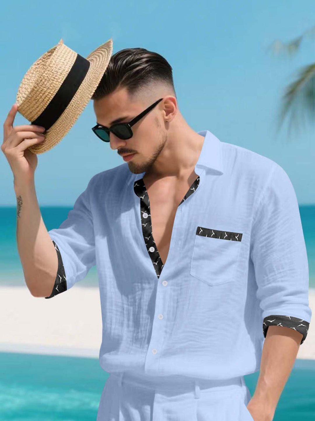 Alohadaddy® Linen Platform Lapel Long Sleeve Cardigan Shirt Vacation Casual Men&