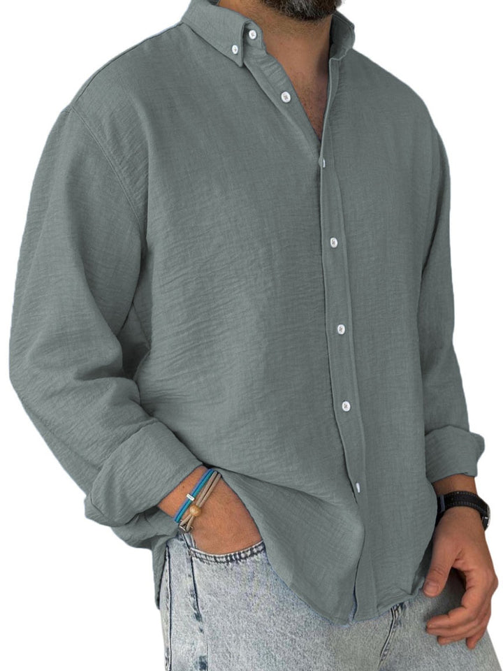 Alohadaddy® Casual Solid Color All-Match Washed Cotton Button-Down Long Sleeve Shirt Big &amp; Tall