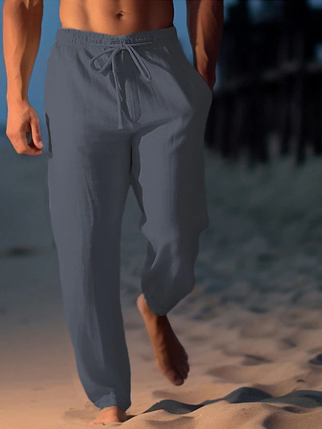Alohadaddy® Linen Trousers Summer Trousers Beach Trousers Drawstring Stretch Straight Breathable Trousers