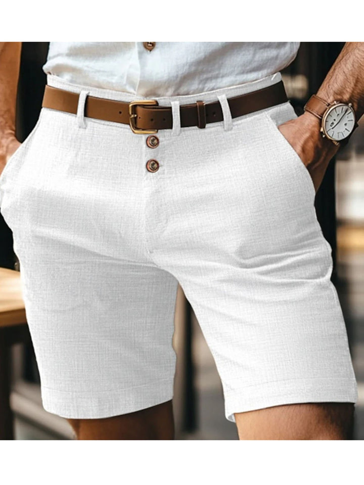 Alohadaddy® Hawaiian Linen Summer Solid Color Button Casual Daily Breathable Straight Shorts