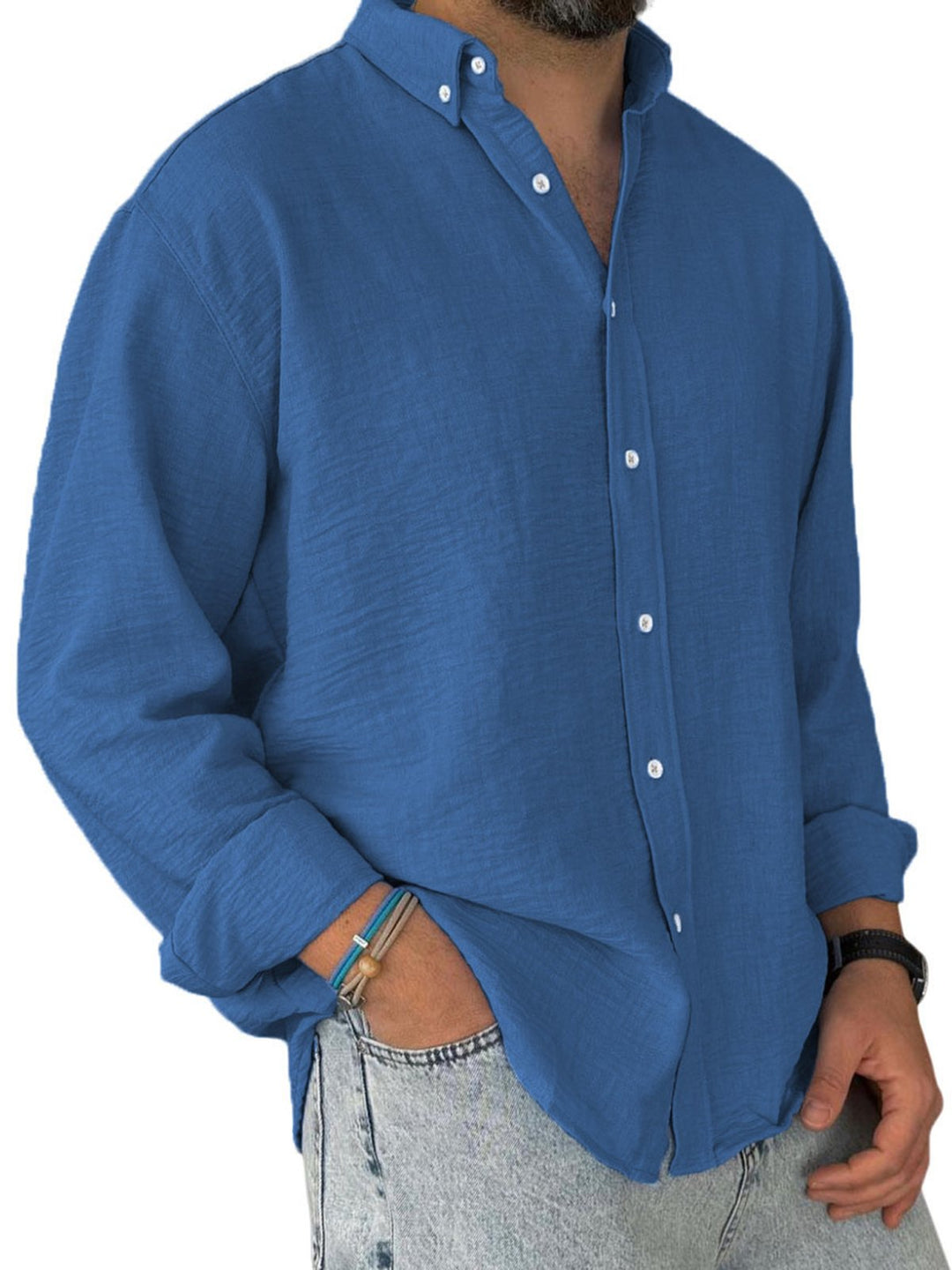 Alohadaddy® Casual Solid Color All-Match Washed Cotton Button-Down Long Sleeve Shirt Big &amp; Tall