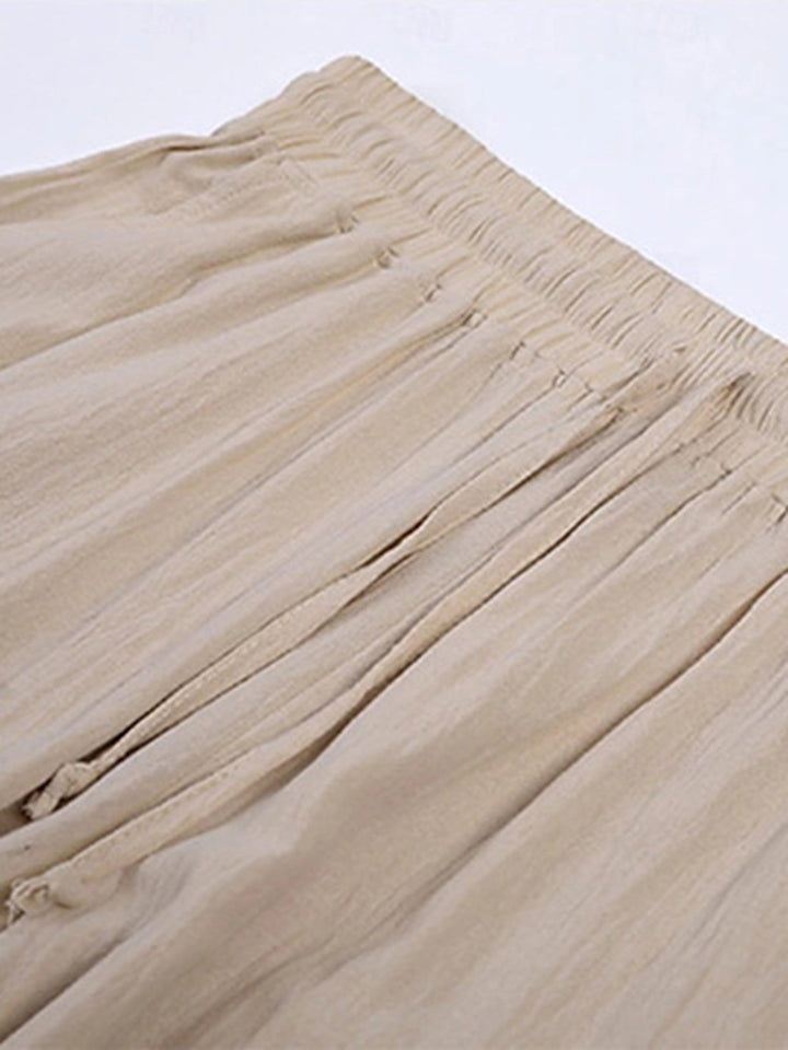 Alohadaddy® Drawstring Waist Multi-Pocket Cotton Linen Capri Beach Pants