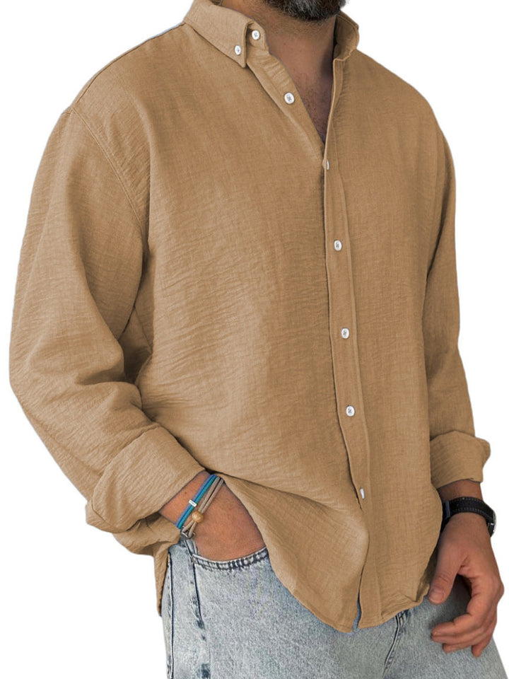 Alohadaddy® Casual Solid Color All-Match Washed Cotton Button-Down Long Sleeve Shirt Big &amp; Tall