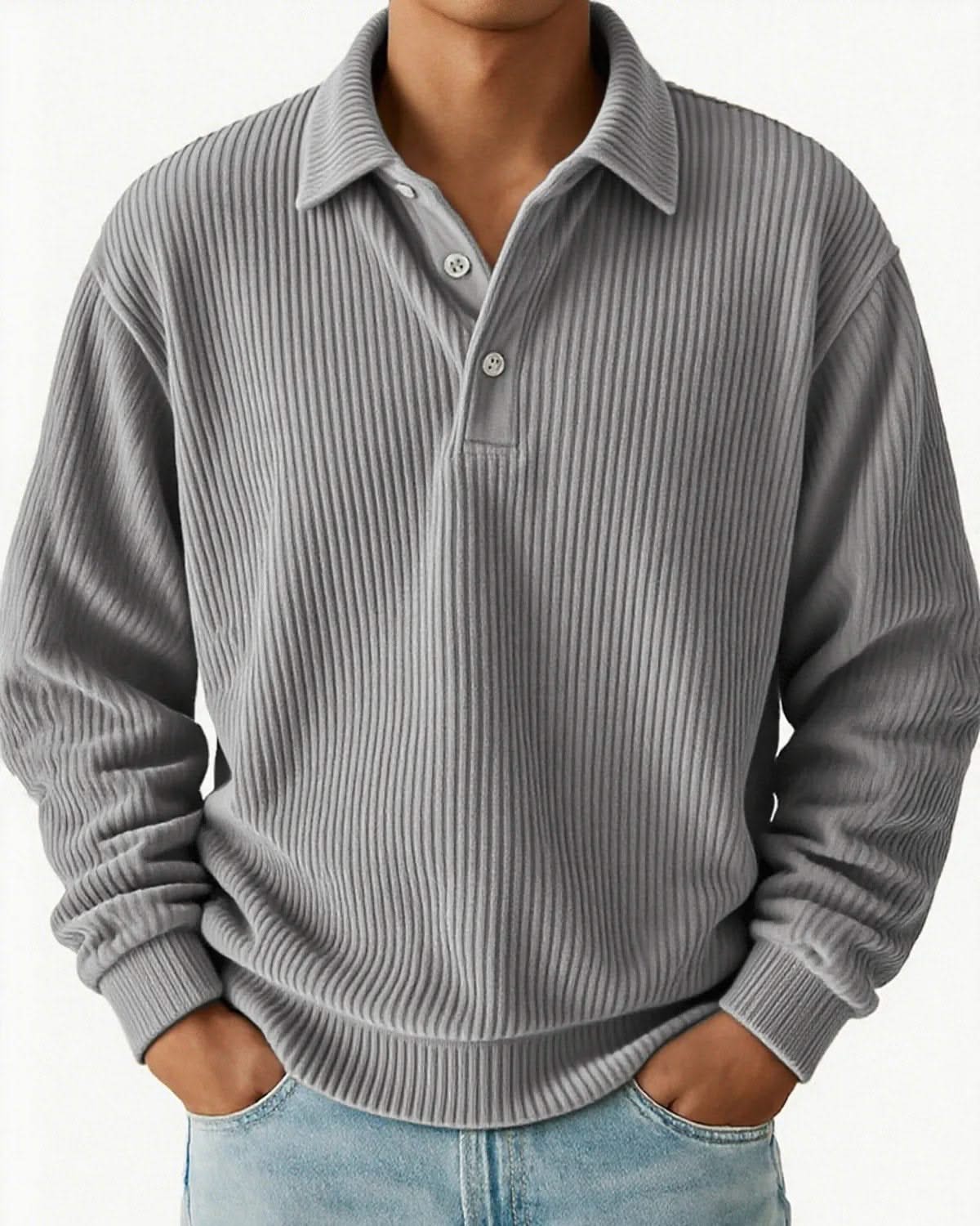 Alohadaddy® Men's Retro Casual Corduroy Striped Casual Long Sleeve Polo Shirt